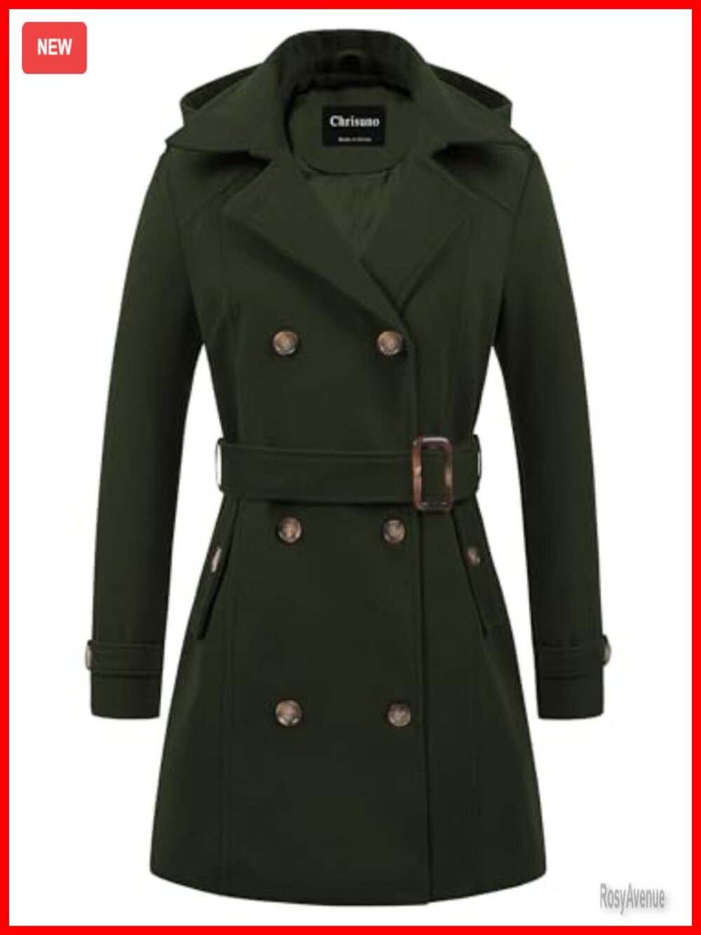 Double Breasted Hooded Long Winter Pea Coat Trench Coat
